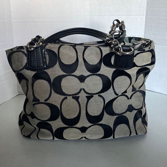 COACH Signature Classic Canvas & Leather Handbag 18738 Gray & Black - Picture 6 of 12